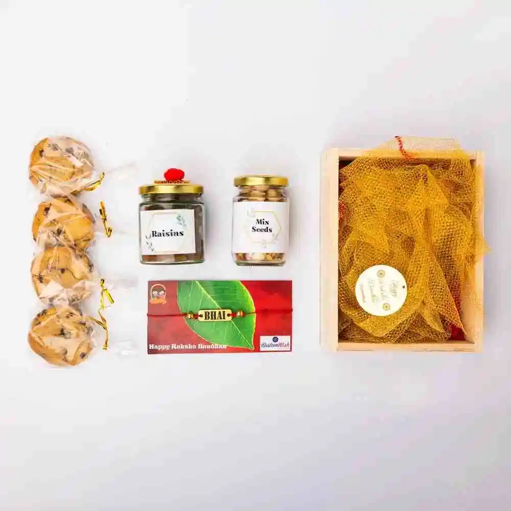 Mini Wooden Tray Rakhi Hamper